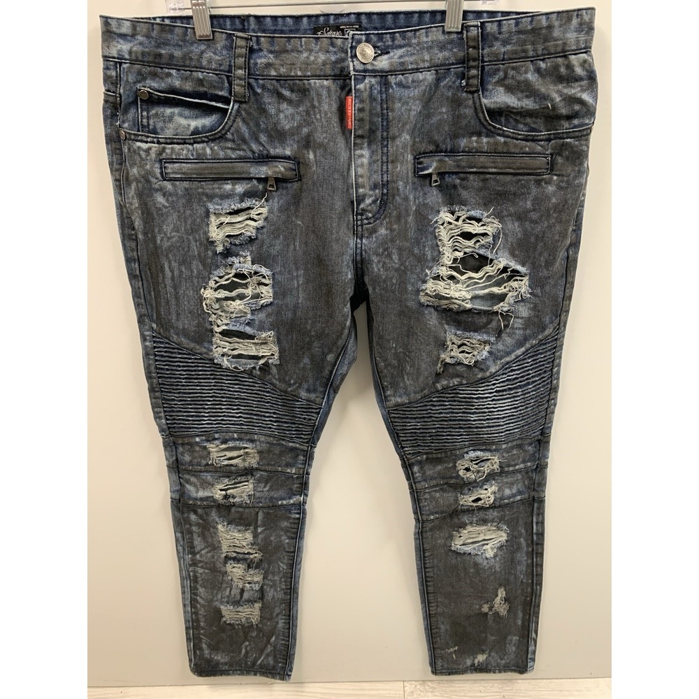 Square Zero Jeans Mens 42x32 Blue Dark Wash Biker Distressed Grunge Skater‎ Y2k